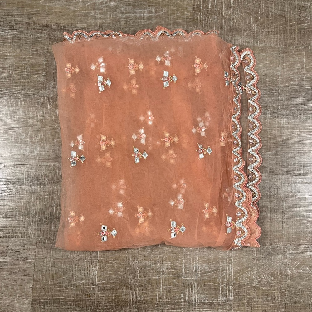 Elegant Peach Embroidered Scarf